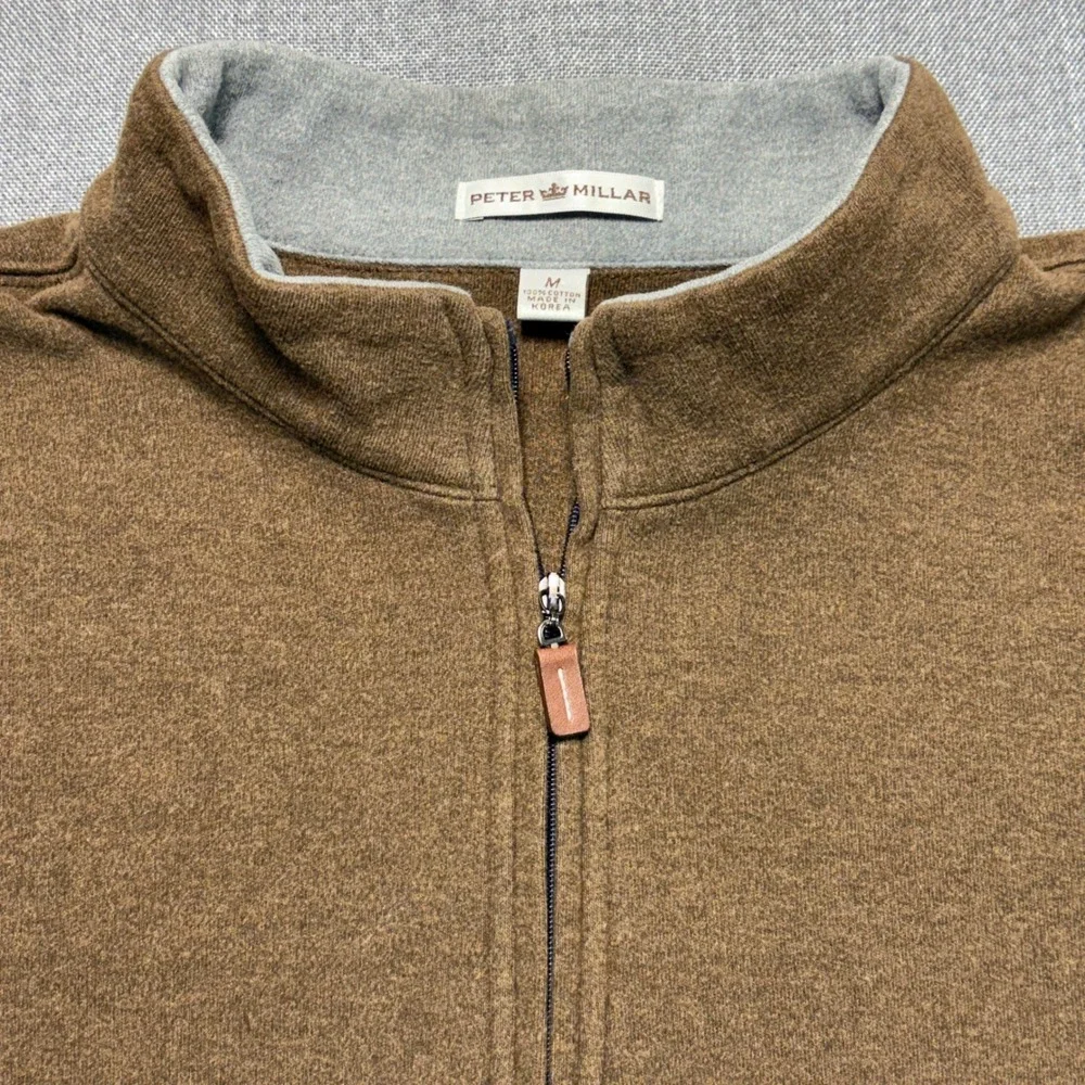 Peter Millar Mens Brown 1/4 Zip Cotton Pullover SCCC 100 Year Crest Size M